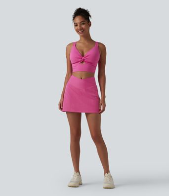 Crossover High Waisted 2-in-1 Mini A-line Stripes Quick Dry Tennis Skirt with Pockets-UPF40+