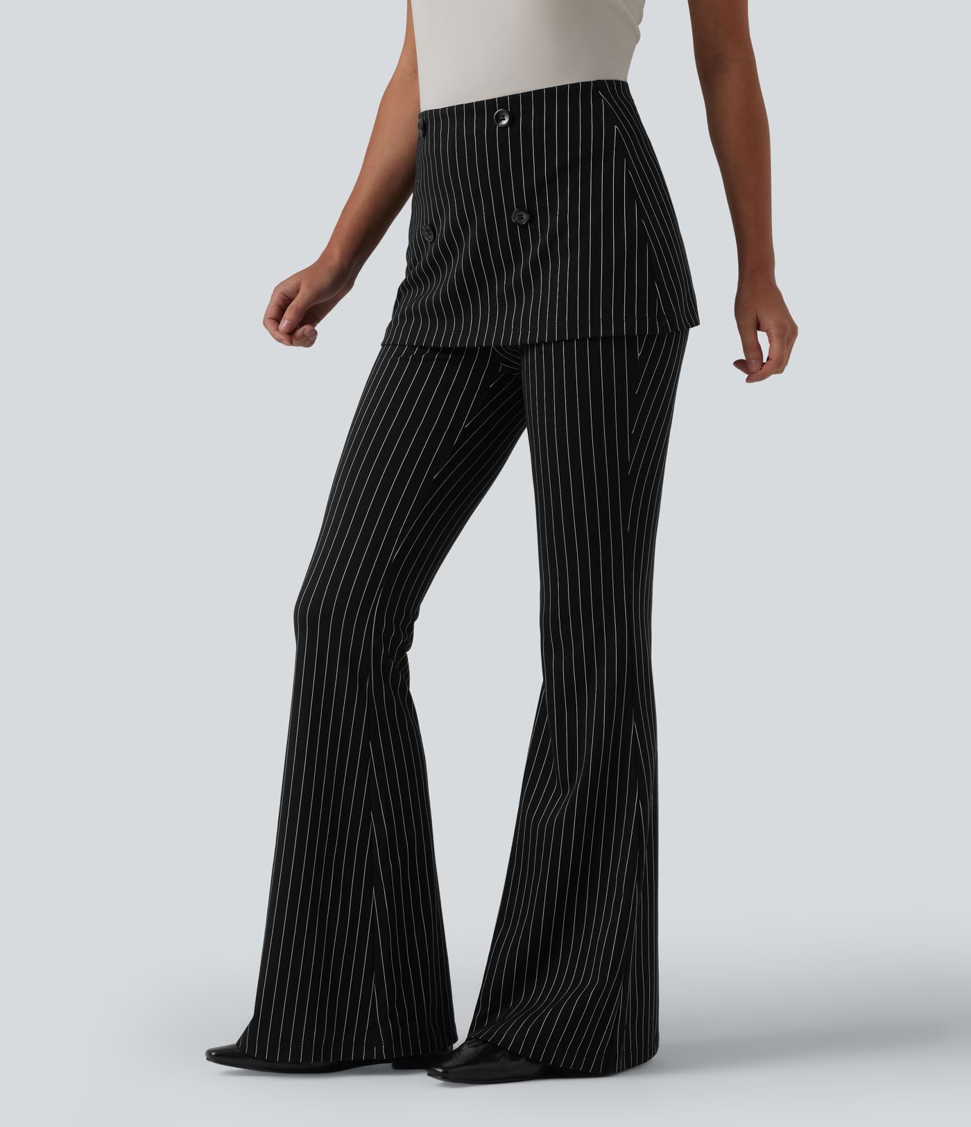 High Waisted Stripe Cool Touch Flare Work Pants