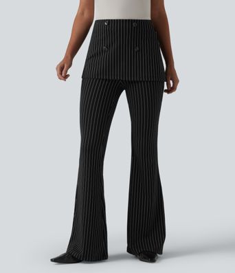 High Waisted Stripe Cool Touch Flare Work Pants