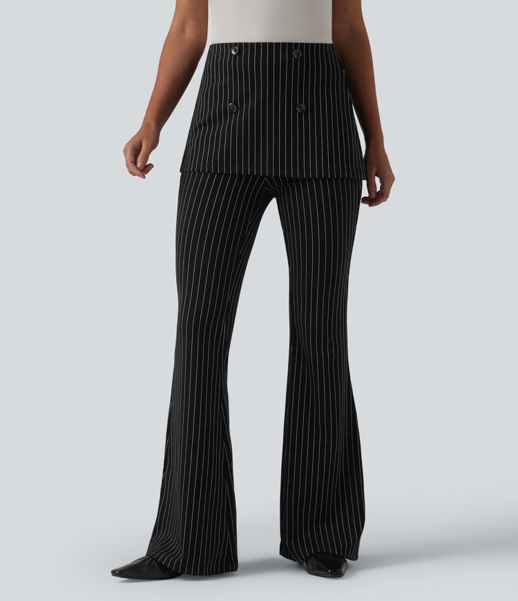 High Waisted Stripe Cool Touch Flare Work Pants