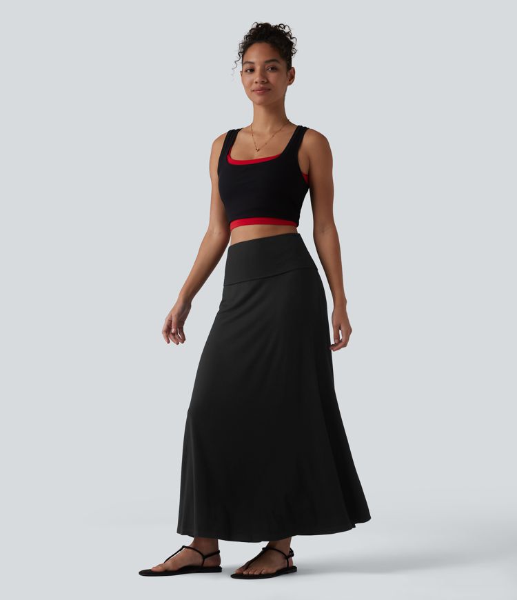 Foldover High Waisted Maxi Casual Mermaid Skirt