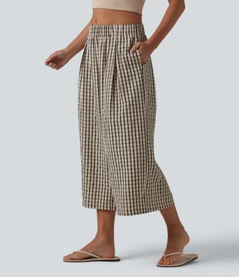 Lässige, verkürzte Baggy-Hose mit mittelhohem Bund, Seitentaschen und Karomuster