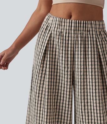 Lässige, verkürzte Baggy-Hose mit mittelhohem Bund, Seitentaschen und Karomuster
