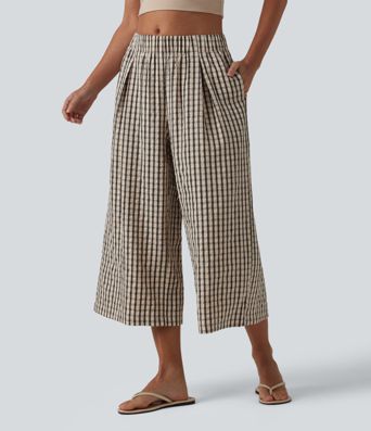 Lässige, verkürzte Baggy-Hose mit mittelhohem Bund, Seitentaschen und Karomuster