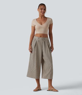Lässige, verkürzte Baggy-Hose mit mittelhohem Bund, Seitentaschen und Karomuster