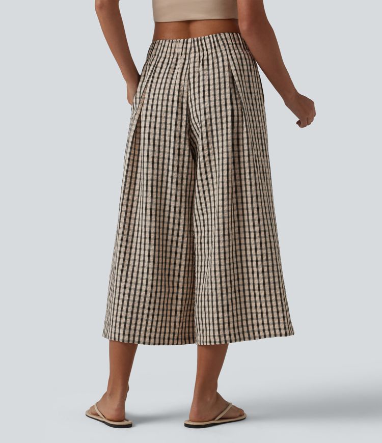 Lässige, verkürzte Baggy-Hose mit mittelhohem Bund, Seitentaschen und Karomuster