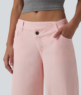 Halara Flex™ Asymmetric Low Rise Wide Leg Colorful Casual Jeans with Pockets