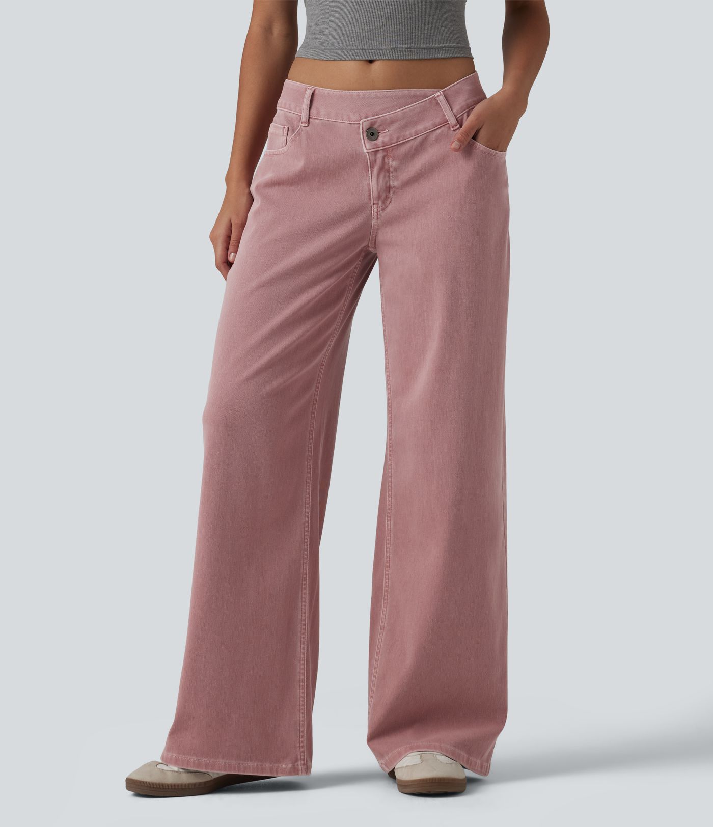 Halara Flex™ Asymmetric Low Rise Wide Leg Colorful Casual Jeans with Pockets