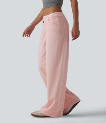 Halara Flex™ Asymmetric Low Rise Wide Leg Colorful Casual Jeans with Pockets