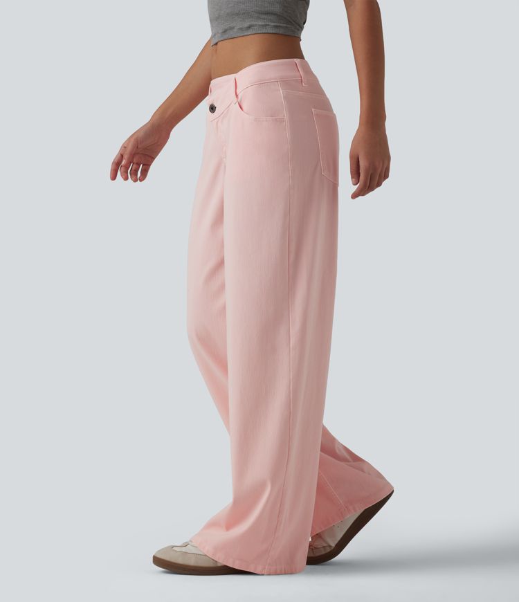 Halara Flex™ Asymmetric Low Rise Wide Leg Colorful Casual Jeans with Pockets