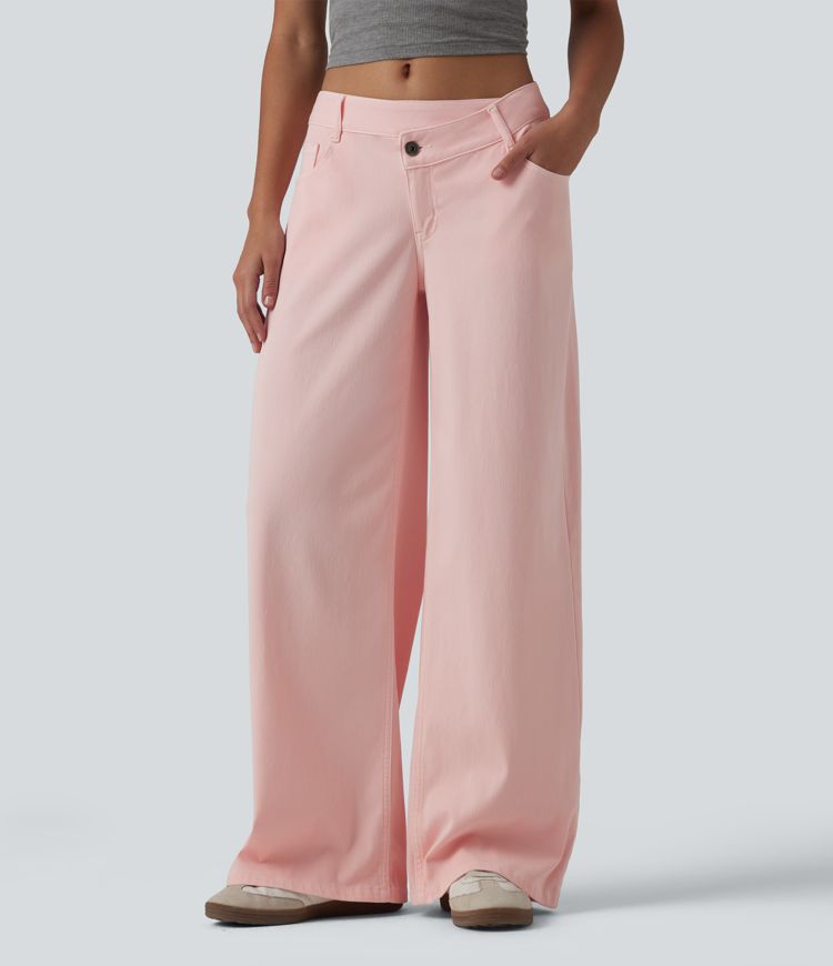 Halara Flex™ Asymmetric Low Rise Wide Leg Colorful Casual Jeans with Pockets