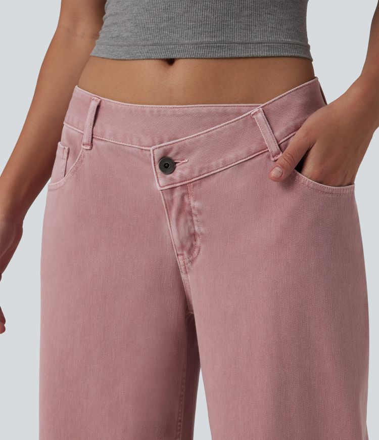 Halara Flex™ Asymmetric Low Rise Wide Leg Colorful Casual Jeans with Pockets
