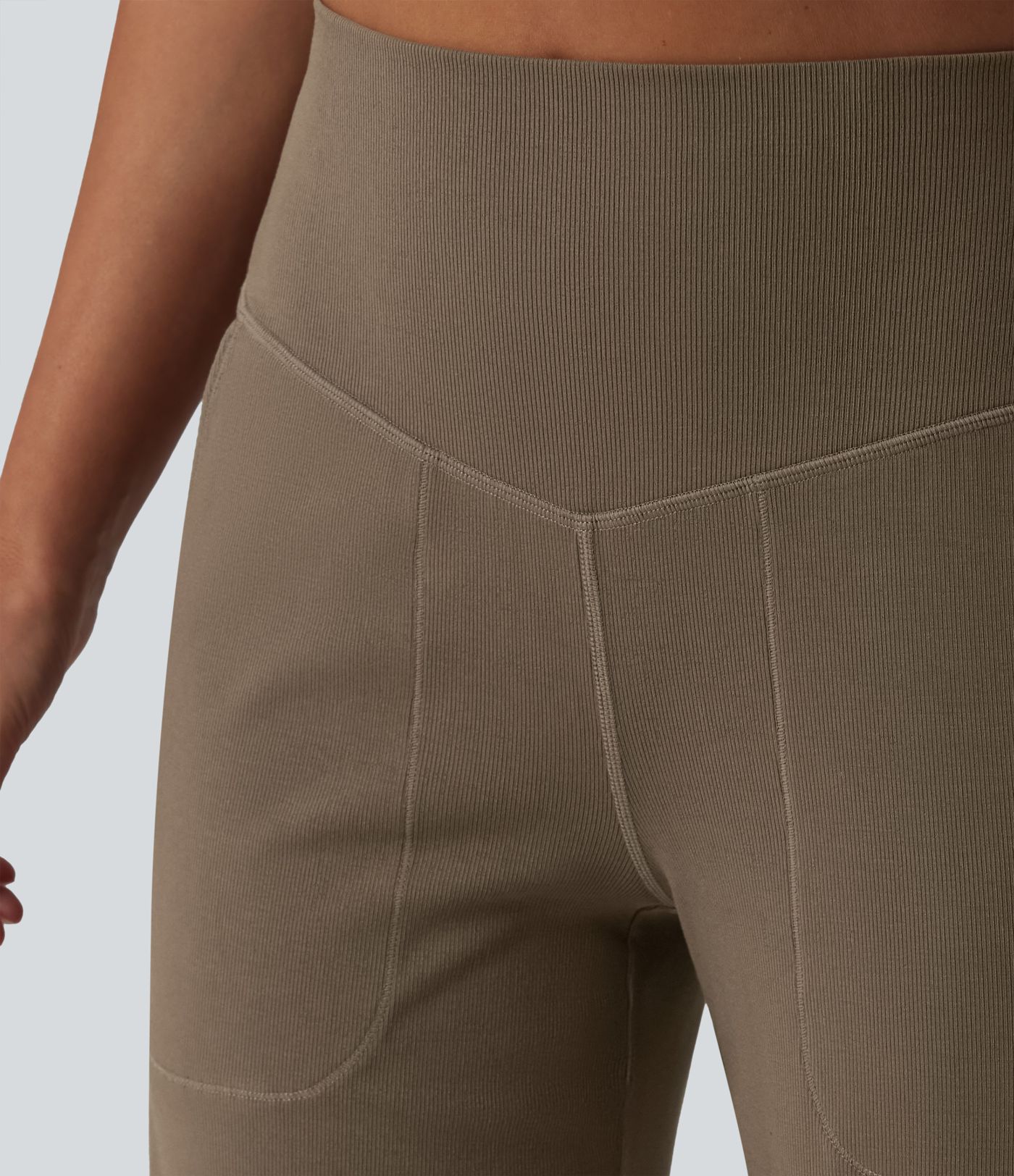 Pantalon large décontracté taille haute ventre plat en maille côtelée avec poches