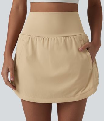 Super High Waisted Tummy Control Curved Hem 2-in-1 Golf Skirt with Pockets