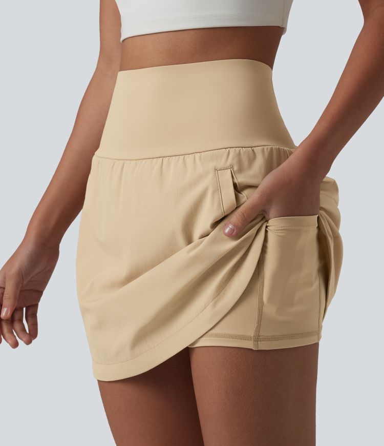 Super High Waisted Tummy Control Curved Hem 2-in-1 Golf Skirt with Pockets