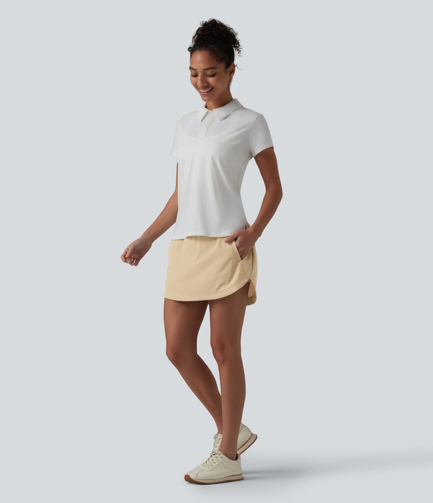 Super High Waisted Tummy Control Curved Hem 2-in-1 Golf Skirt with Pockets