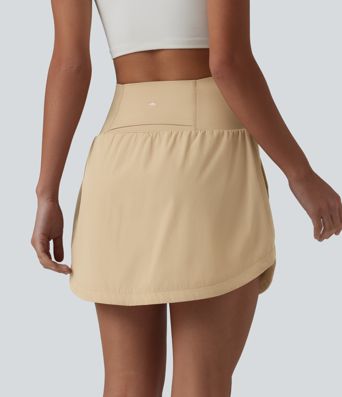 Super High Waisted Tummy Control Curved Hem 2-in-1 Golf Skirt with Pockets