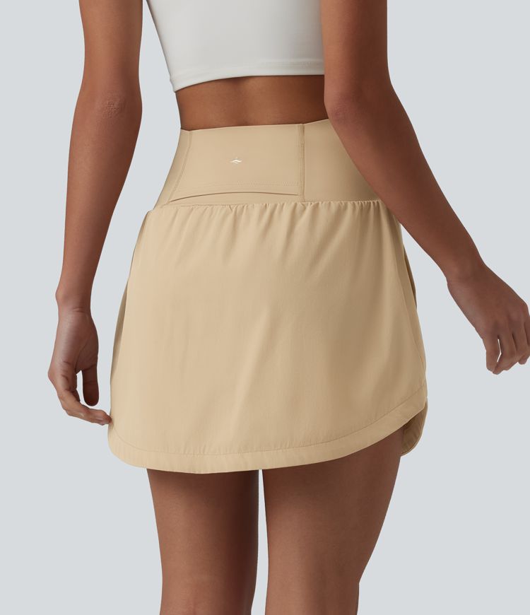 Super High Waisted Tummy Control Curved Hem 2-in-1 Golf Skirt with Pockets