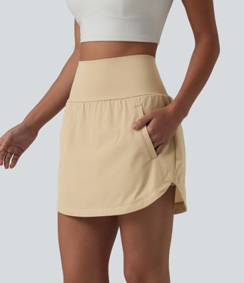 Super High Waisted Tummy Control Curved Hem 2-in-1 Golf Skirt with Pockets