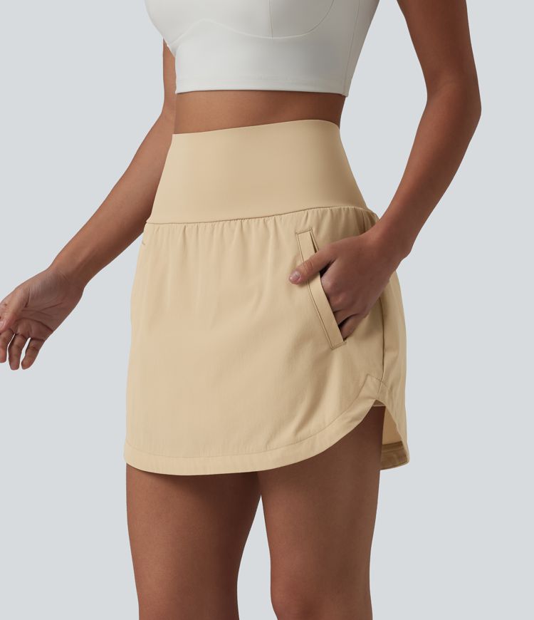 Super High Waisted Tummy Control Curved Hem 2-in-1 Golf Skirt with Pockets