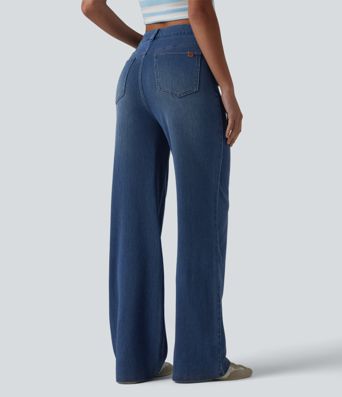 Jean droit Halara Flex™ décontracté, taille haute, avec poches