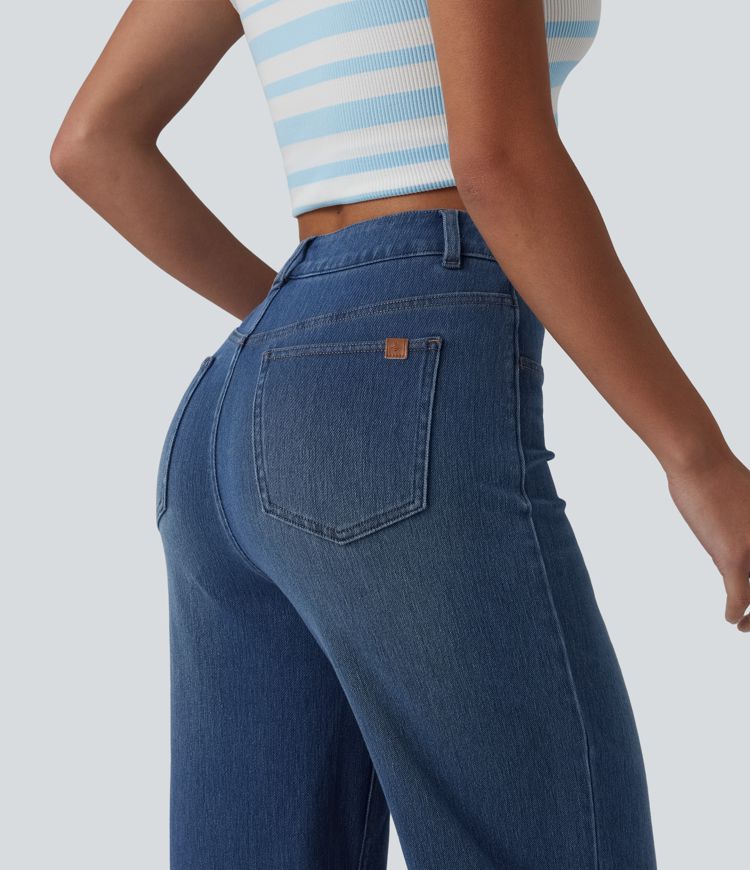 Jean droit Halara Flex™ décontracté, taille haute, avec poches