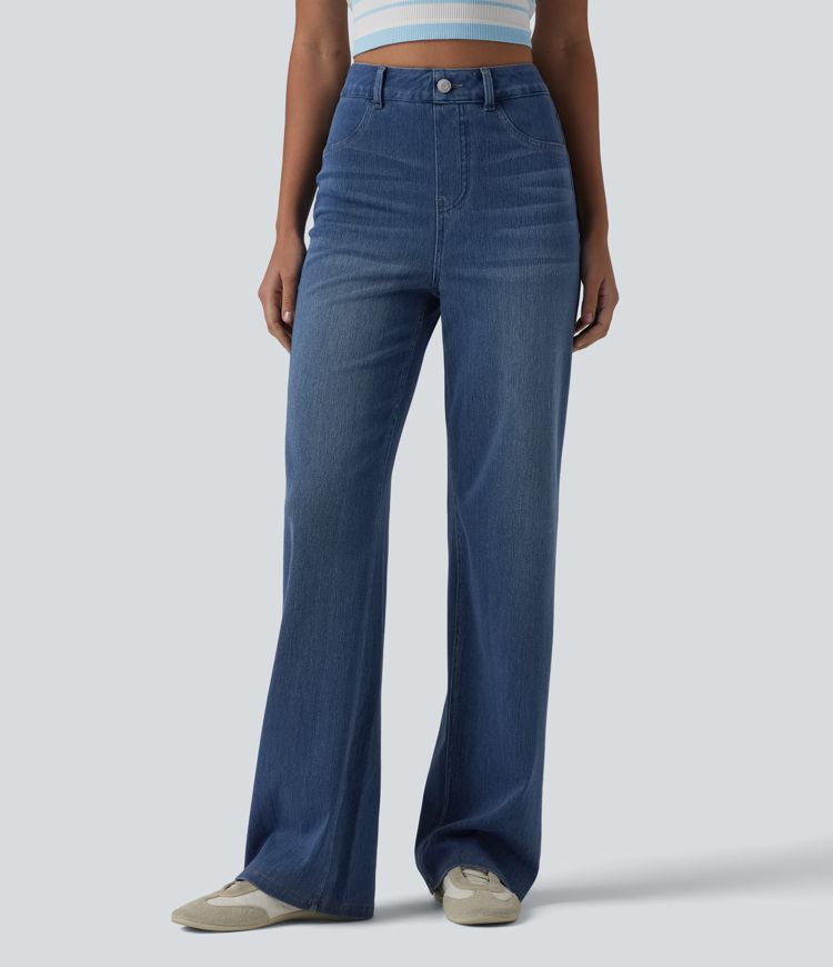 Jean droit Halara Flex™ décontracté, taille haute, avec poches