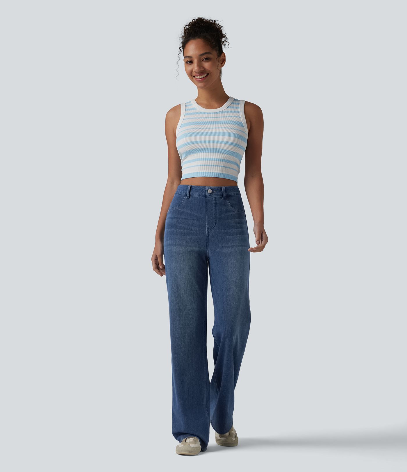 Jean droit Halara Flex™ décontracté, taille haute, avec poches