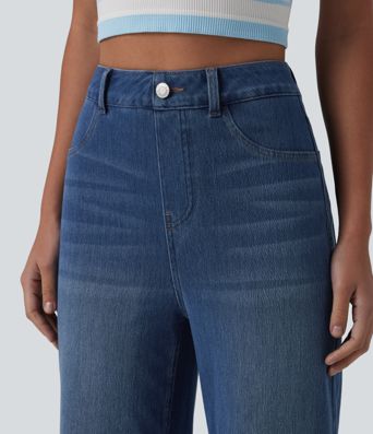 Jean droit Halara Flex™ décontracté, taille haute, avec poches