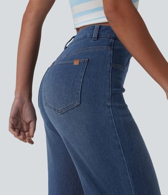 Jean droit Halara Flex™ décontracté, taille haute, avec poches