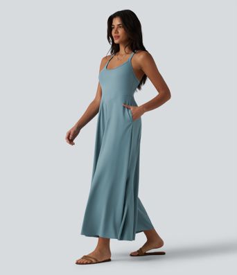 Breezeful™ combinaison fluide à encolure en U, à séchage rapide, style caraco, avec poches