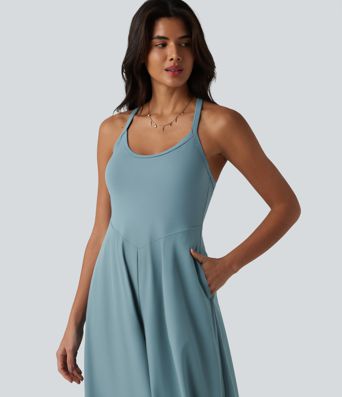 Breezeful™ combinaison fluide à encolure en U, à séchage rapide, style caraco, avec poches