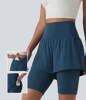 SoftlyZero™ Airy Super High Waisted 2-in-1 Cool Touch Yoga Shorts 9'' with Pockets