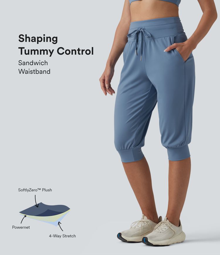 SoftlyZero™ Plush High Waisted Drawstring Tummy Control Yoga Pedal Pushers Joggers with Pockets SoftlyZero™ Plush High Waisted Drawstring Tummy Control Yoga Pedal Pushers Joggers with Pockets