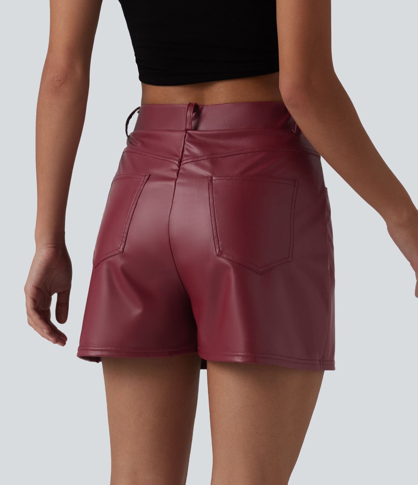Mid Rise Stretchy PU Casual Skort with Pockets