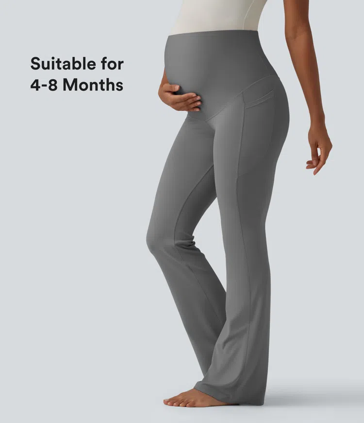 SoftlyZero™ Super High Waisted Flare Yoga Maternity Leggings with Pockets