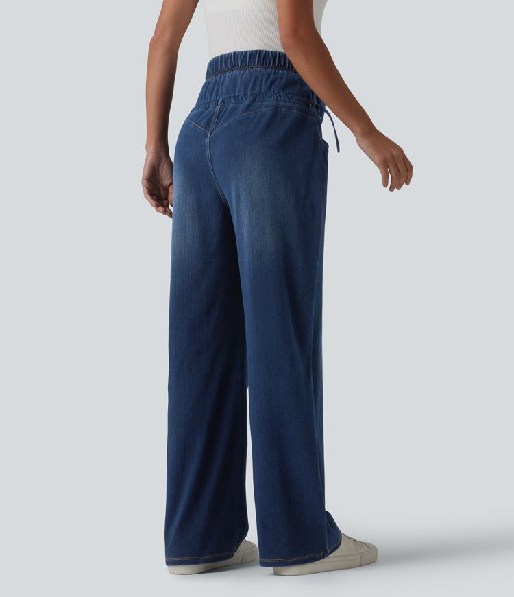 Halara Flex™ Crossover High Waisted Adjustable Drawcord Casual Maternity Baggy Jeans with Pockets