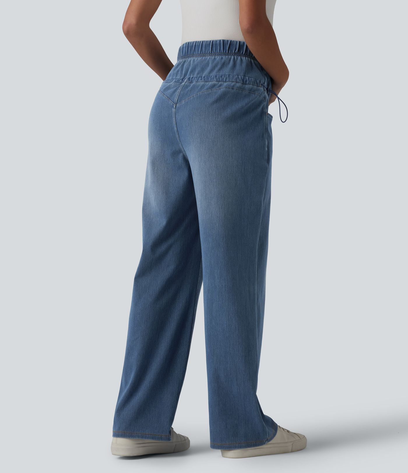 Halara Flex™ Crossover High Waisted Adjustable Drawcord Casual Maternity Baggy Jeans with Pockets