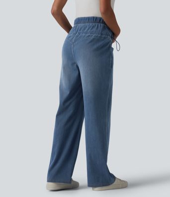 Halara Flex™ Crossover High Waisted Adjustable Drawcord Casual Maternity Baggy Jeans with Pockets