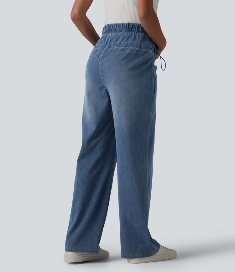Halara Flex™ Crossover High Waisted Adjustable Drawcord Casual Maternity Baggy Jeans with Pockets