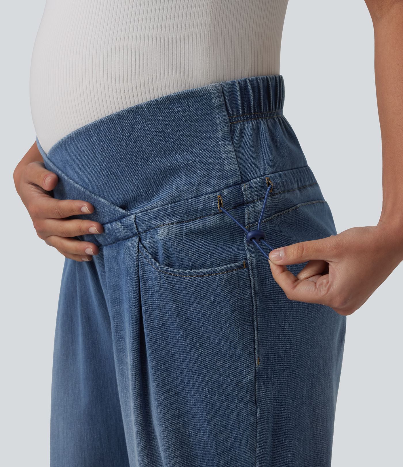 Halara Flex™ Crossover High Waisted Adjustable Drawcord Casual Maternity Baggy Jeans with Pockets