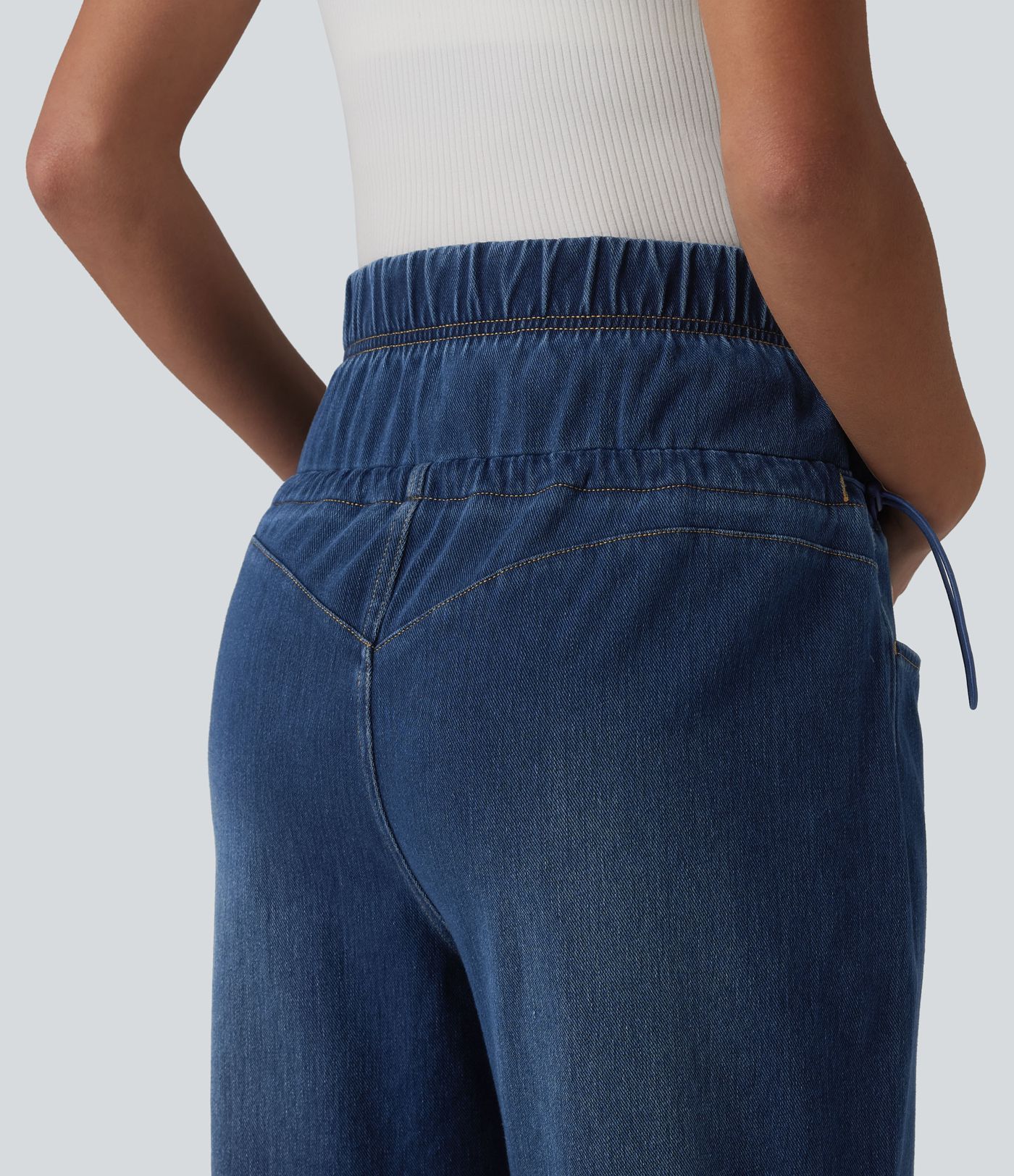 Halara Flex™ Crossover High Waisted Adjustable Drawcord Casual Maternity Baggy Jeans with Pockets