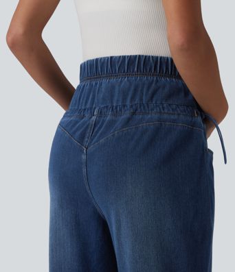Halara Flex™ Crossover High Waisted Adjustable Drawcord Casual Maternity Baggy Jeans with Pockets