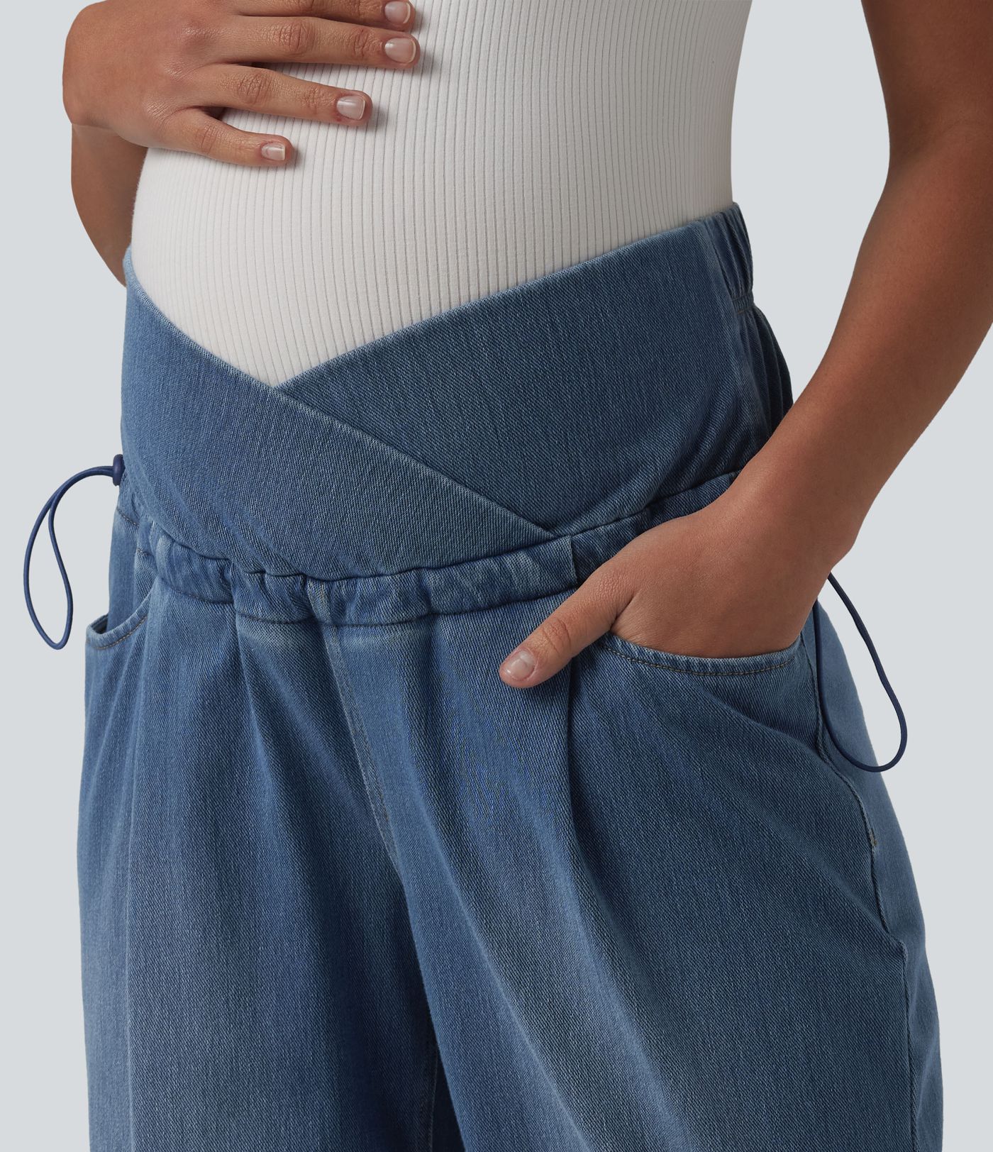 Halara Flex™ Crossover High Waisted Adjustable Drawcord Casual Maternity Baggy Jeans with Pockets