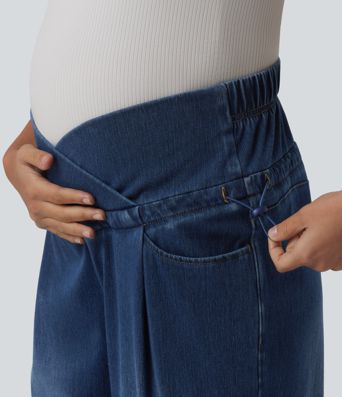 Halara Flex™ Crossover High Waisted Adjustable Drawcord Casual Maternity Baggy Jeans with Pockets