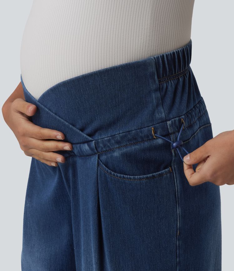 Halara Flex™ Crossover High Waisted Adjustable Drawcord Casual Maternity Baggy Jeans with Pockets