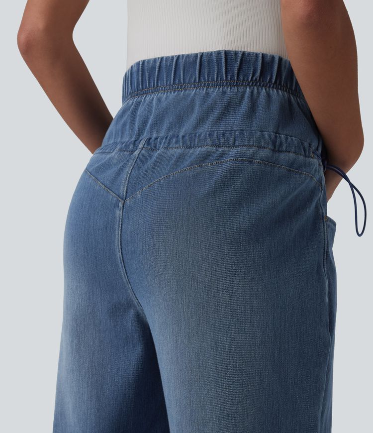 Halara Flex™ Crossover High Waisted Adjustable Drawcord Casual Maternity Baggy Jeans with Pockets