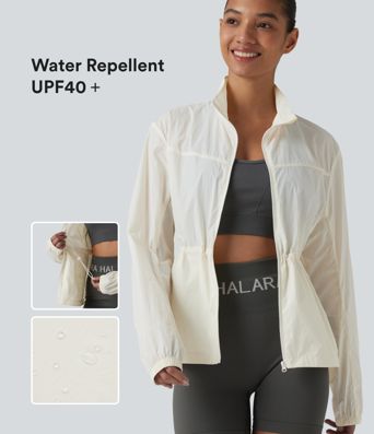 Water Repellent Long Sleeve Workout Jacket with Pockets-UPF40+