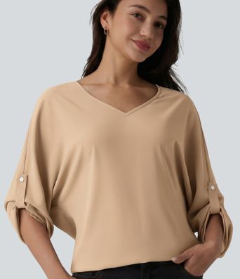 Arbeitsbluse mit V-Ausschnitt und langen Ärmeln - knitterfrei