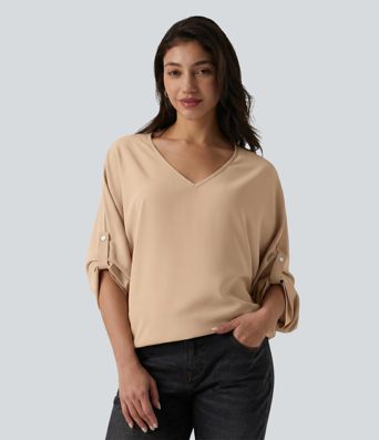 Arbeitsbluse mit V-Ausschnitt und langen Ärmeln - knitterfrei